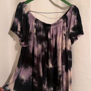 Ashley Stewart Purple and Black Tie-Dye Blouse